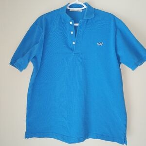 CRIQUET Polo Shirt Mens Large Short Sleeve Organic Cotton Blue Textured